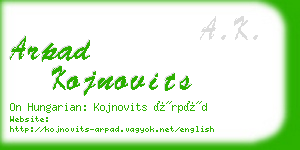 arpad kojnovits business card